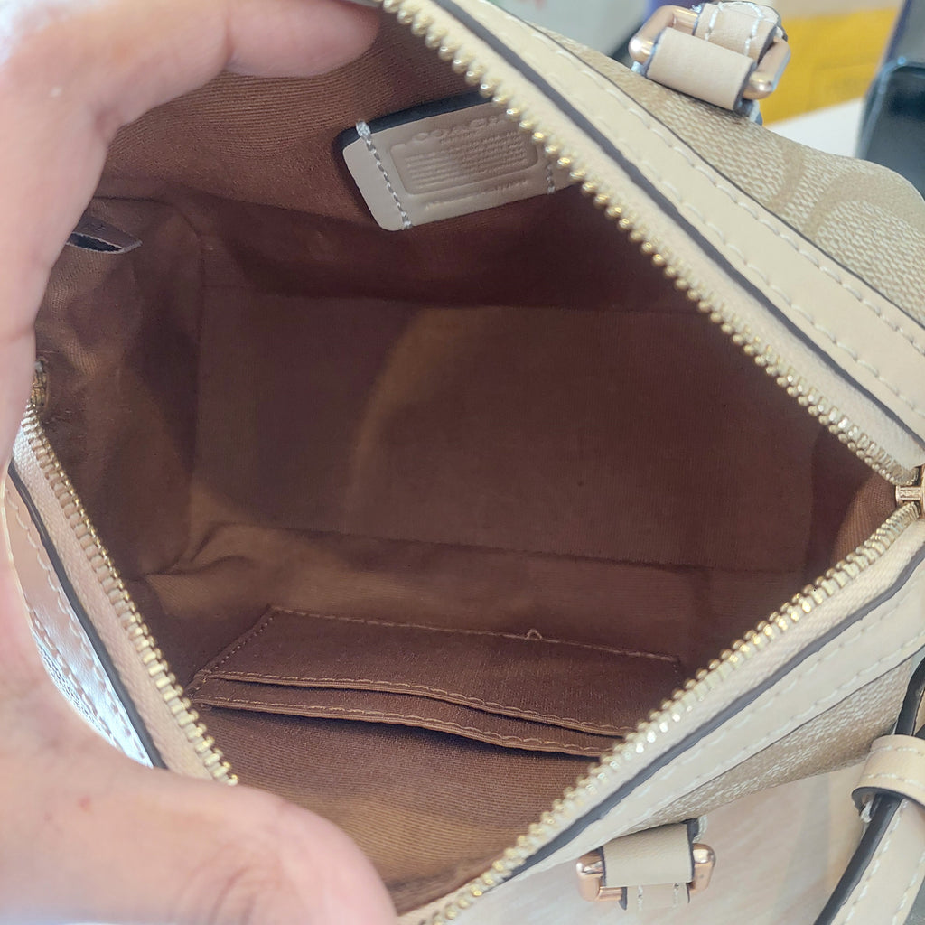 Coach Beige Signature Canvas Mini Rowan Crossbody Bag | Pre Loved |