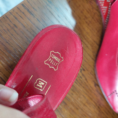 Bruno Magli Red Leather Peep Toe Studded Slingback Wedges | Pre Loved |