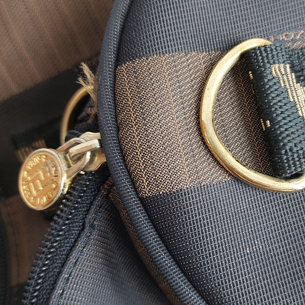 Fendi Gold & Black Striped Canvas Large Duffle Bag | Pre Loved |