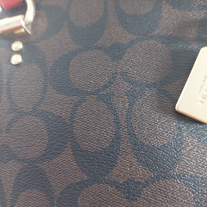 Coach Brown/Red Canvas & Leather Katy Signature Dome Satchel Bag | Pre Loved |