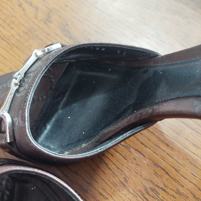 Gucci Brown Guccissima Leather Horsebit D'orsay Peep Toe Pumps | Pre Loved |