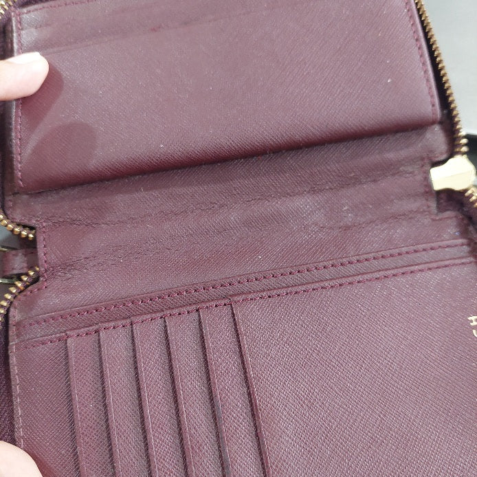 Tory Burch Burgundy Leather Zip-Around Wallet | Pre Loved |
