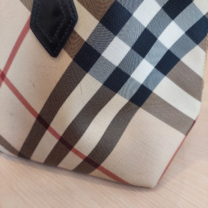 Burberry Beige/Black Nova Check Coated Canvas and Patent Leather Tote Bag | Pre Loved |