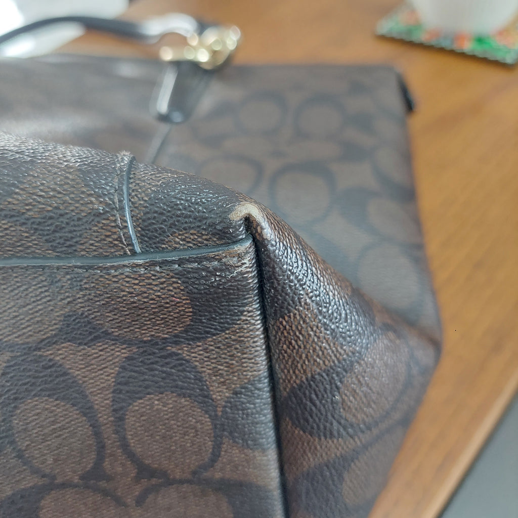 Coach Brown & Black Monogram Signature Coated Canvas Leather Ava Tote Bag | Pre Loved |