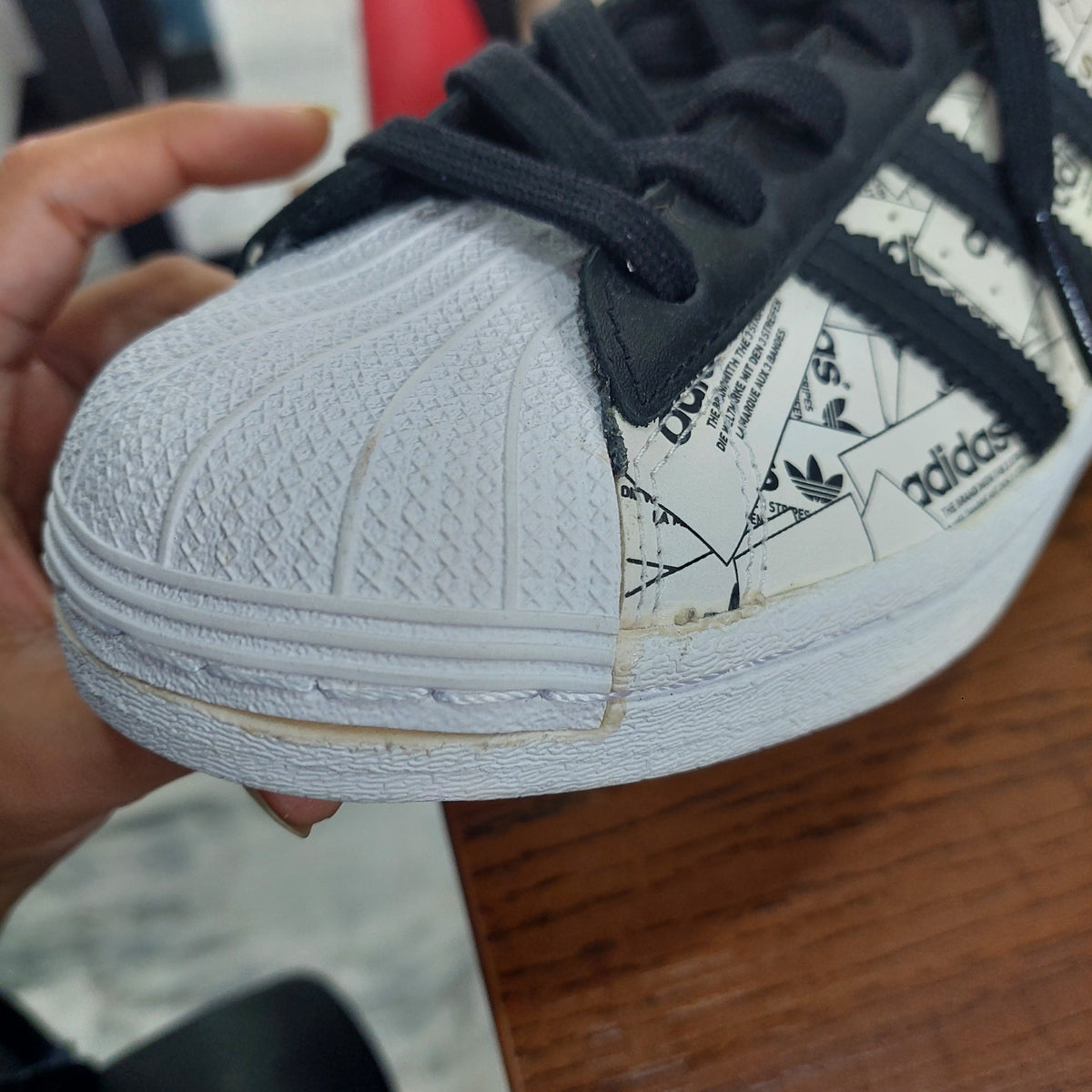 Adidas Cloud White And Black Superstar Label Collage Shoes | Brand New |