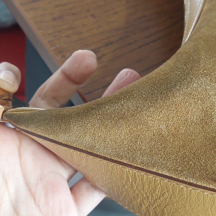 Gucci Brown Suede Leather Trimmed Shoulder Bag | Pre Loved |