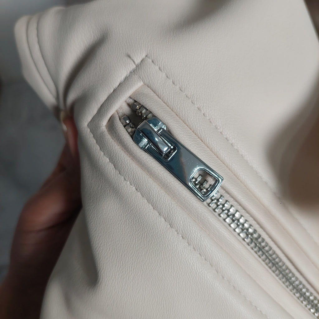 ZARA Cream Leatherette Zipper Jacket | Brand New & Tagged |