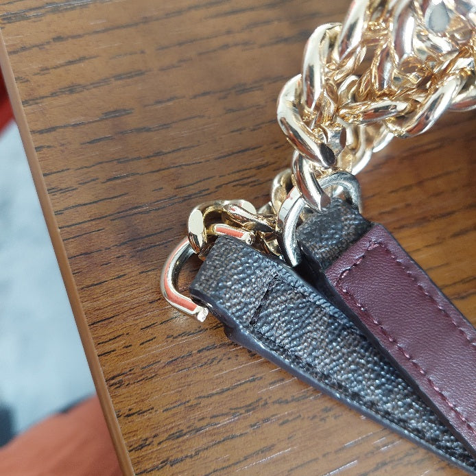 Michael Kors Merlot & Brown Monogram Heather Shoulder Bag | Pre Loved |