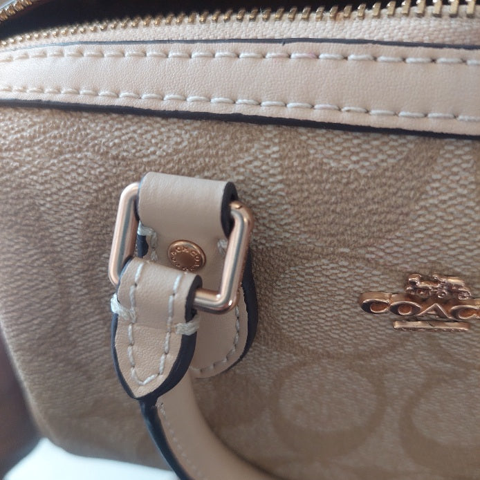 Coach Beige Signature Canvas Mini Rowan Crossbody Bag | Pre Loved |