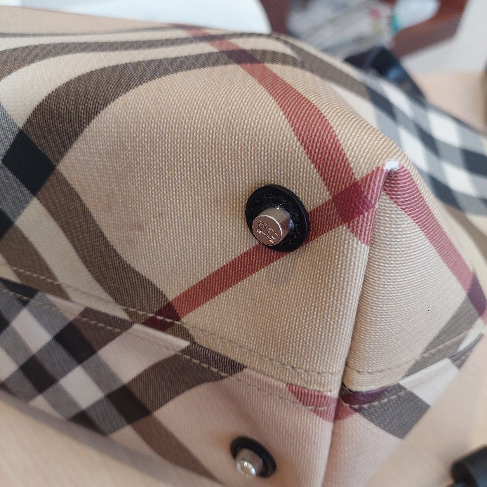 Burberry Beige/Black Nova Check Coated Canvas and Patent Leather Tote Bag | Pre Loved |