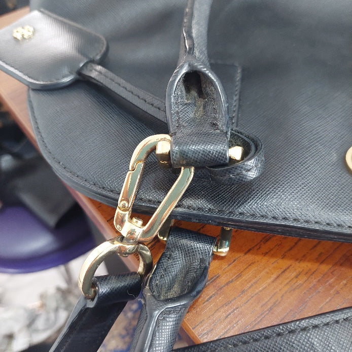 Tory Burch Black Dome Leather Satchel Bag | Pre Loved |