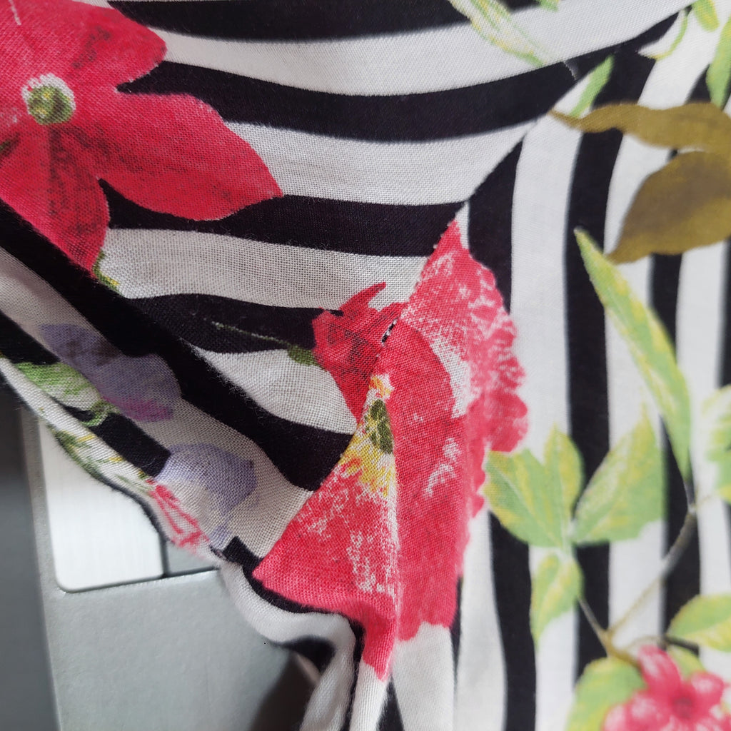 Zara Black & White Striped Floral Printed Button Down Dress | Gently Used |