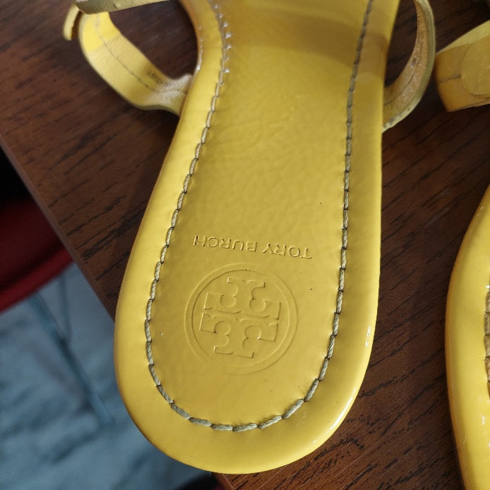Tory Burch Yellow Patent Leather 'Miller' Sandals | Gently Used |