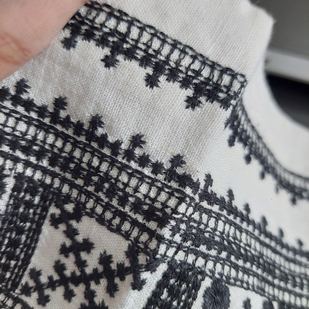 ZARA White & Black Embroidered Wide Leg Pants | Gently Used |