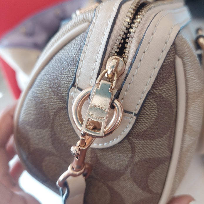 Coach Beige Signature Canvas Mini Rowan Crossbody Bag | Pre Loved |