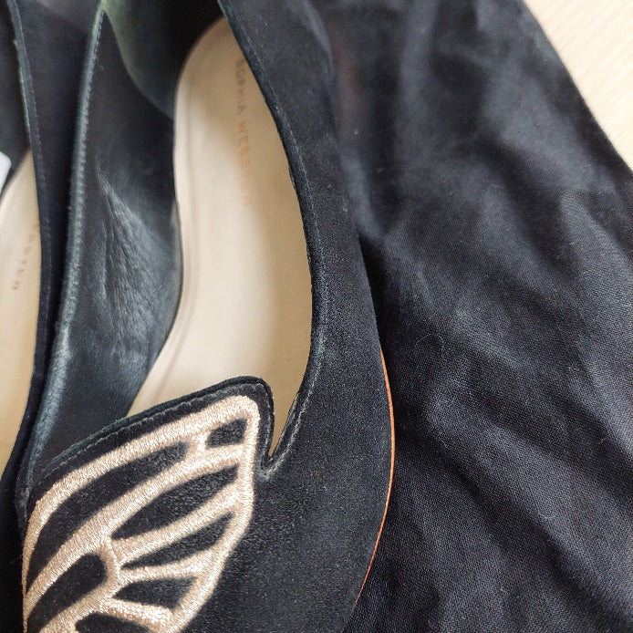 Sophia Webster Black Suede 'Bibi' Butterfly Ballerina Flats | Pre Loved |