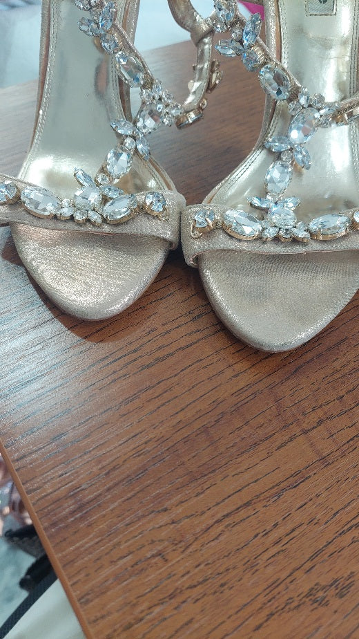 Dune London Gold Jewel-Embellished T-Bar Sandals | Pre Loved |