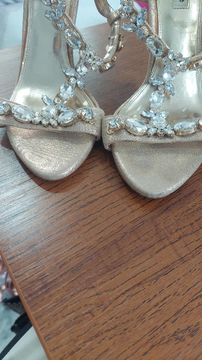 Dune London Gold Jewel-Embellished T-Bar Sandals | Pre Loved |