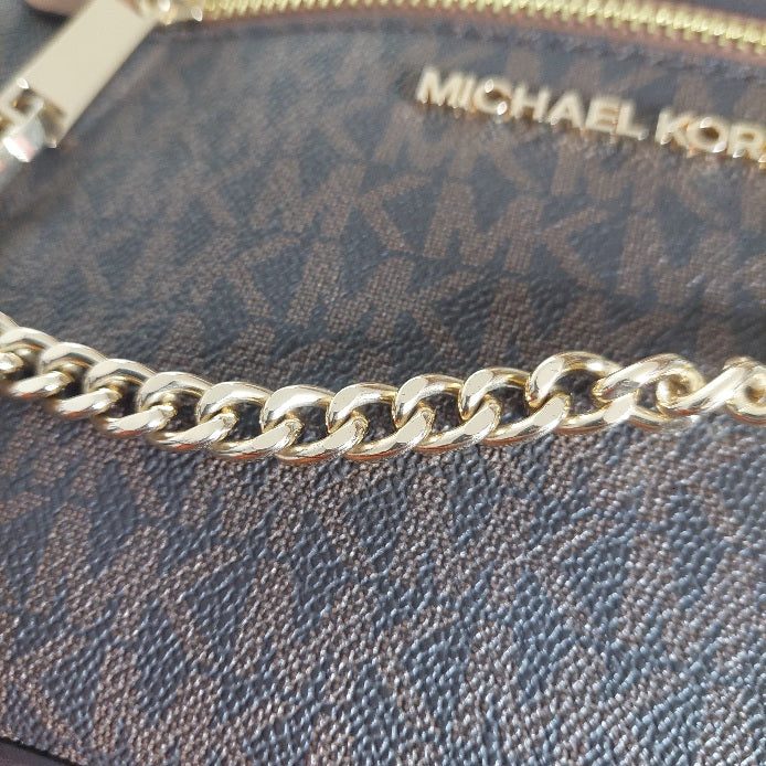 Michael Kors Brown Monogram Jet Set Zipper Chain Crossbody Bag | Pre Loved |