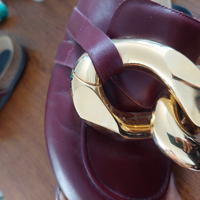JW Anderson Maroon Chain Loafer Leather Mules | Pre Loved |