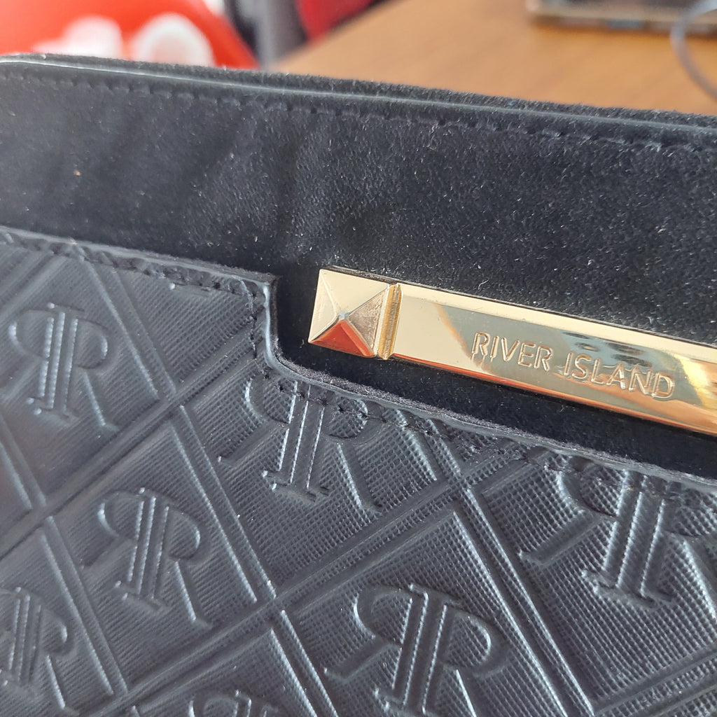River Island Black Embossed Monogram Crossbody Bag | Pre Loved |