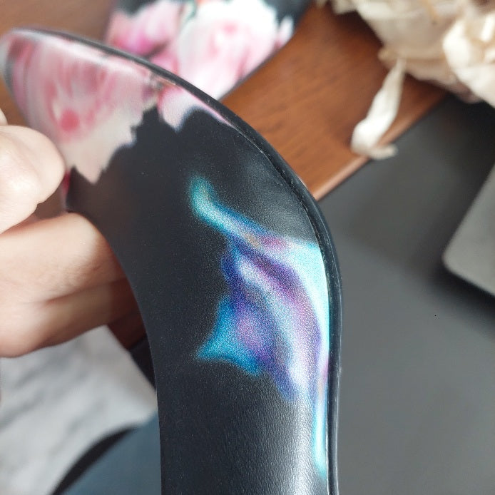 Nine West Black Floral Pattern Heels | Pre Loved |