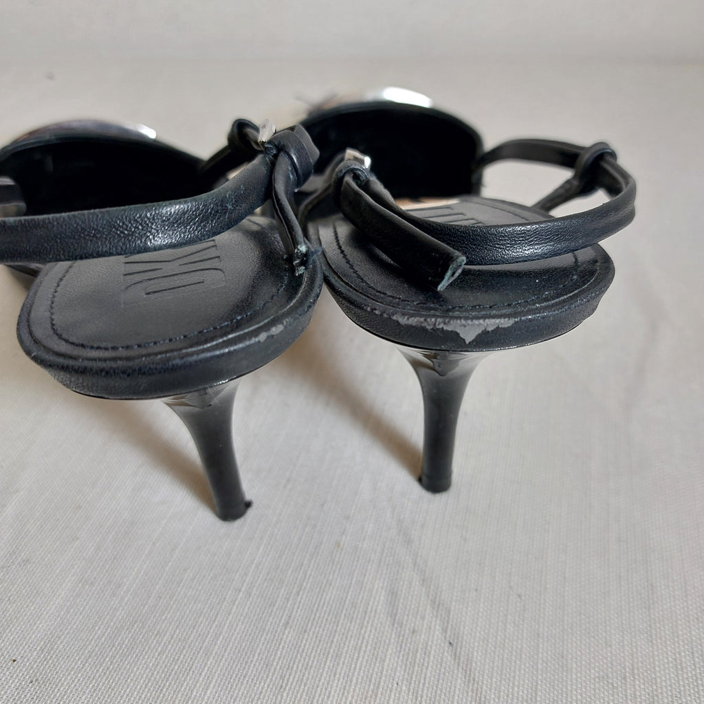 DKNY Black Leather Sling-Back Heels | Pre Loved |
