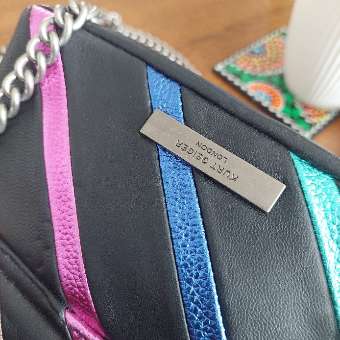 Kurt Geiger Black Leather Mini Kensington Rainbow Bag | Pre Loved |