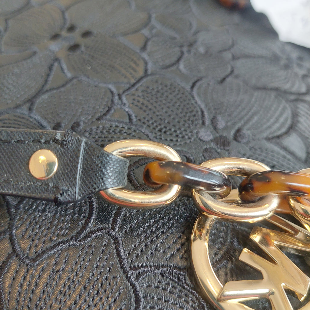 Michael Kors Black Floral Large Leather Tote Bag | Pre Loved |
