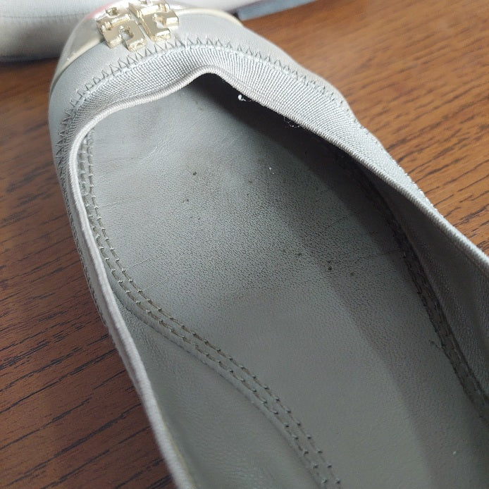Tory Burch Grey Leather Two-Toned Jolie Ballet Flats | Pre Loved |