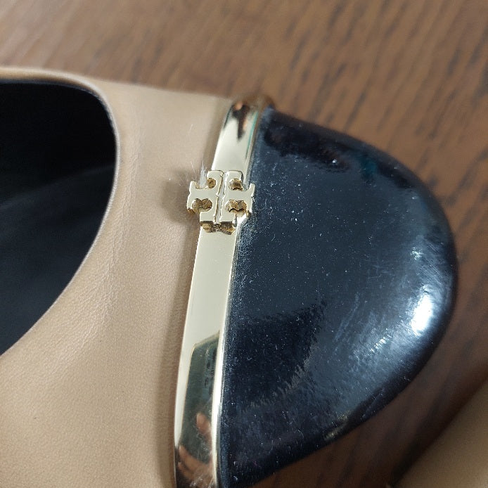 Tory Burch Tan Two Tone Patent Leather Caroline Wedges | Pre Loved |