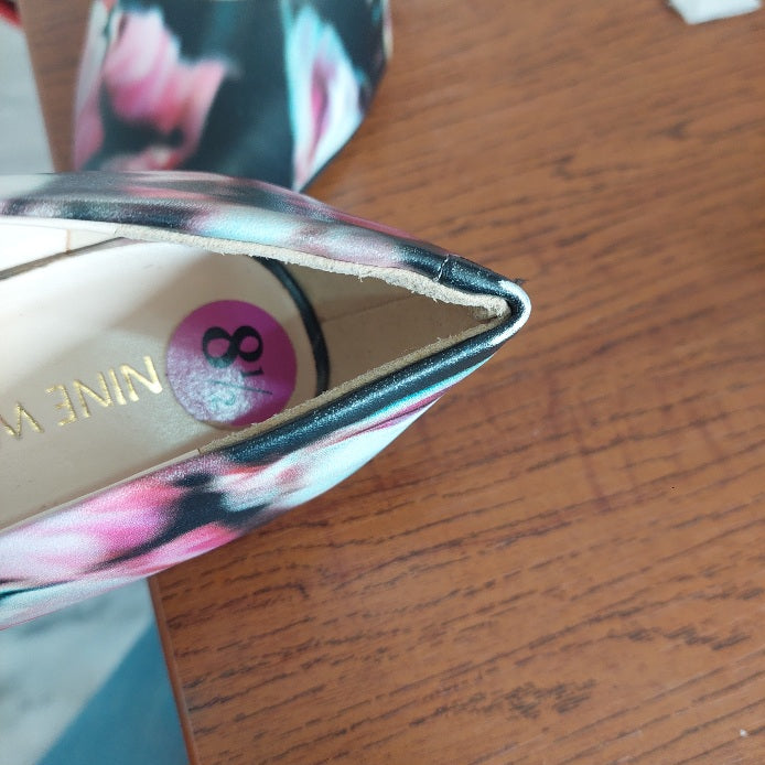 Nine West Black Floral Pattern Heels | Pre Loved |