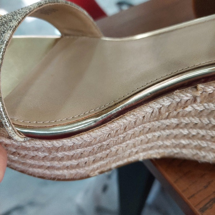 Michael Kors Serena Metallic Logo Wedge Sandals | Brand New |