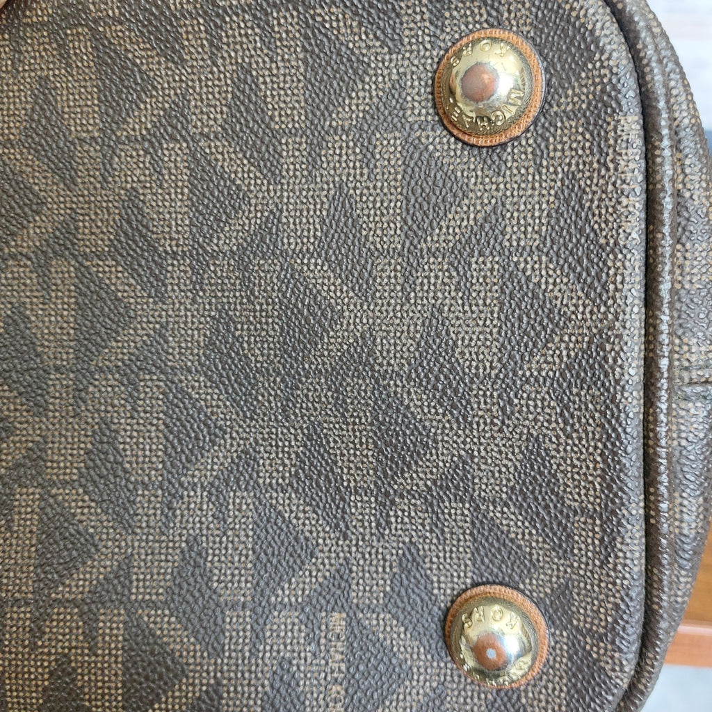 Michael Kors Signature Brown Leather Jet Set Front Pocket Tote Bag | Pre Loved |