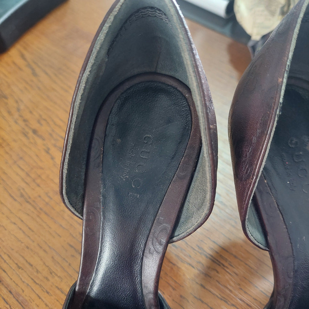 Gucci Brown Guccissima Leather Horsebit D'orsay Peep Toe Pumps | Pre Loved |