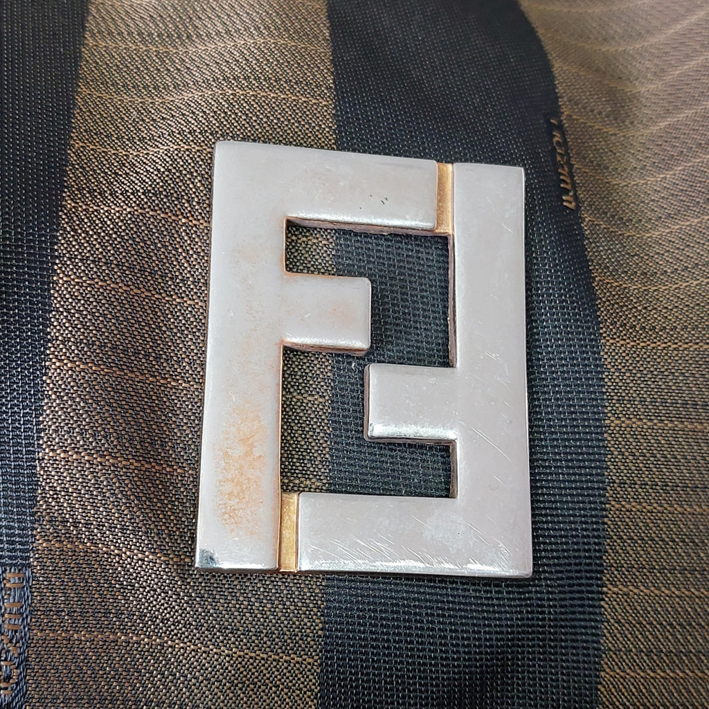 Fendi Gold & Black Striped Canvas Large Duffle Bag | Pre Loved |