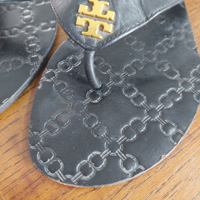 Tory Burch Black Leather Monroe Thong Sandals | Pre Loved |