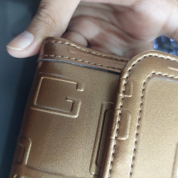 Guess Gold Patent Tri-Fold Monogram Wallet | Brand New |