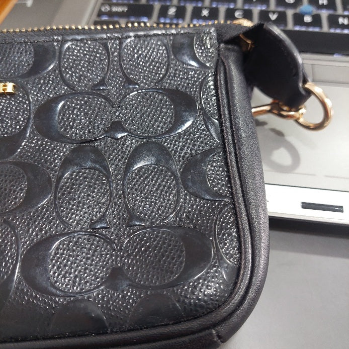 Coach Black Leather Signature Debossed Mini Bag | Pre Loved |