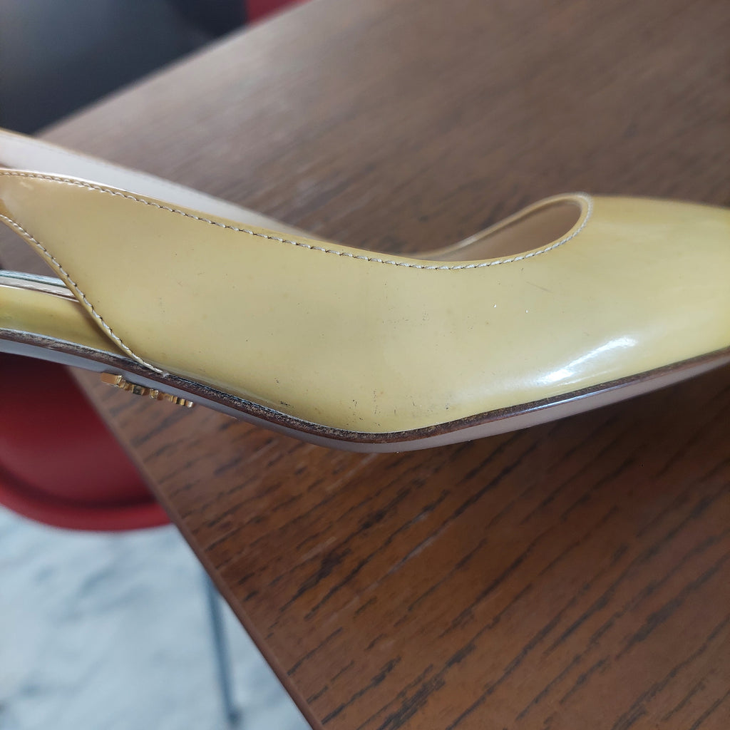Prada Beige Patent Leather Pointed Kitten Heels | Pre Loved |