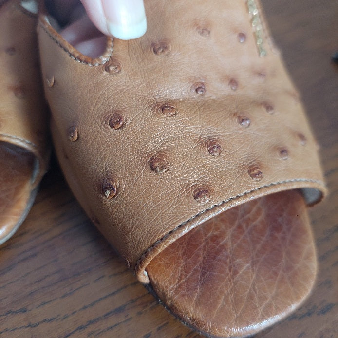 Prada Brown Ostrich Leather Slide Mules | Pre Loved |