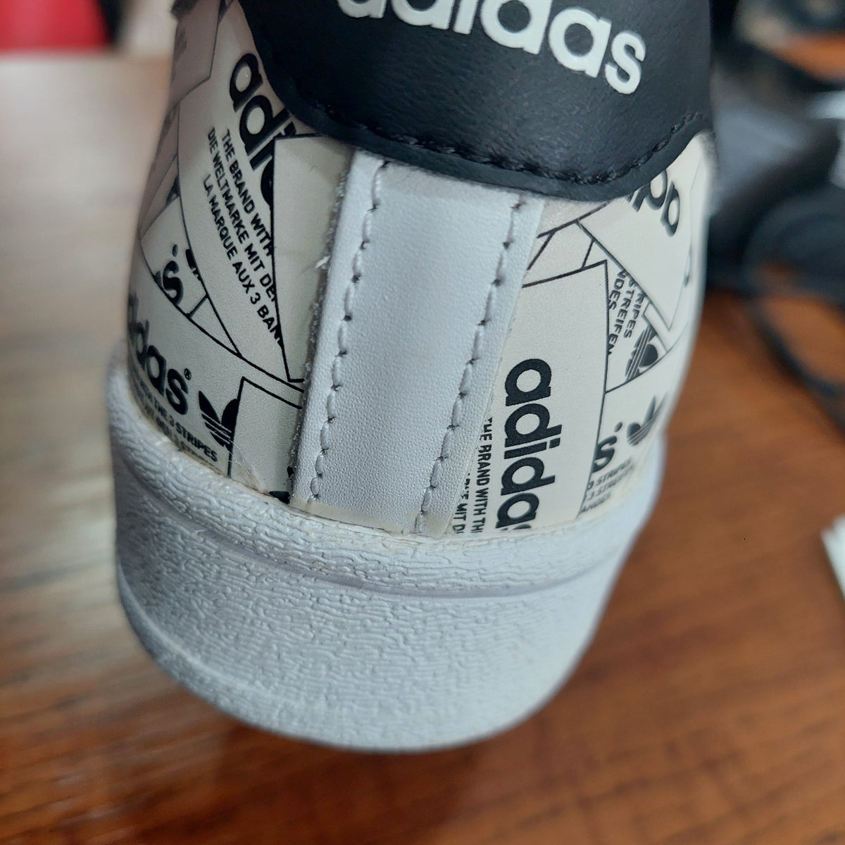Adidas Cloud White And Black Superstar Label Collage Shoes | Brand New |