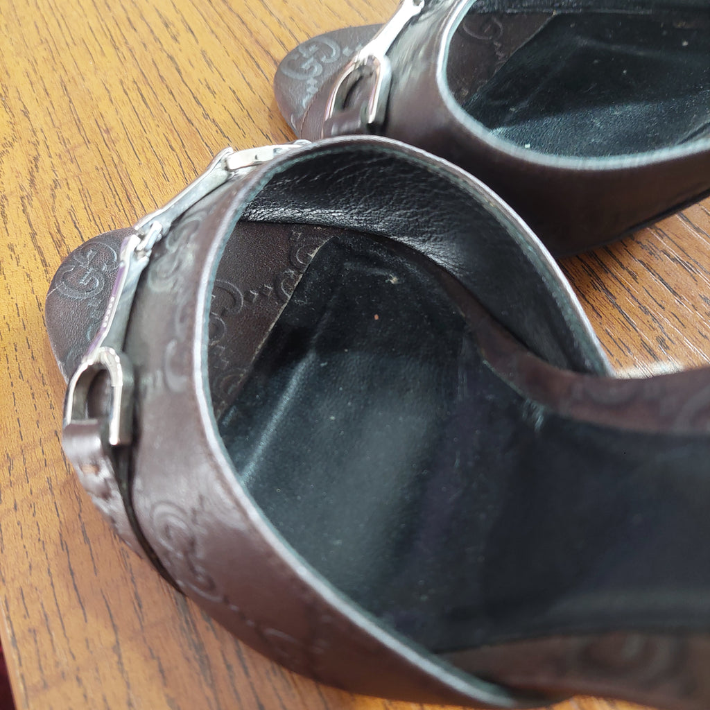 Gucci Brown Guccissima Leather Horsebit D'orsay Peep Toe Pumps | Pre Loved |