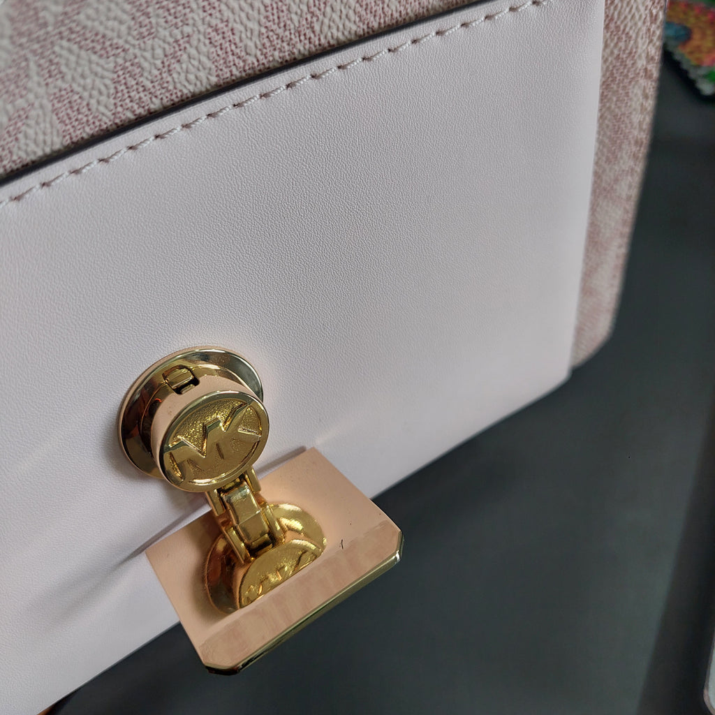 Michael Kors Ballet Pink Leatherette & Canvas Monogram Lita Crossbody Bag | Gently Used |