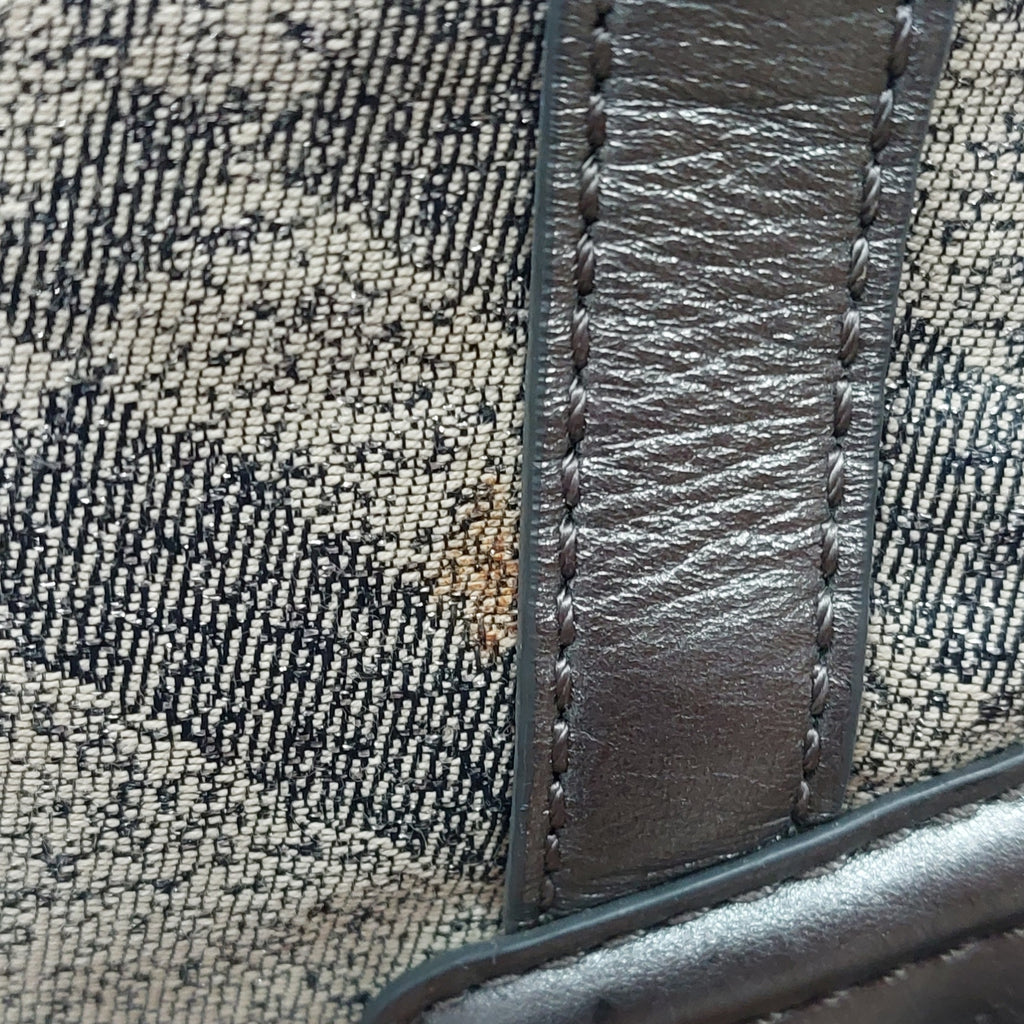 Burberry Beige/Metallic Grey Fabric Check and Leather Pilgrim Tote | Pre Loved |