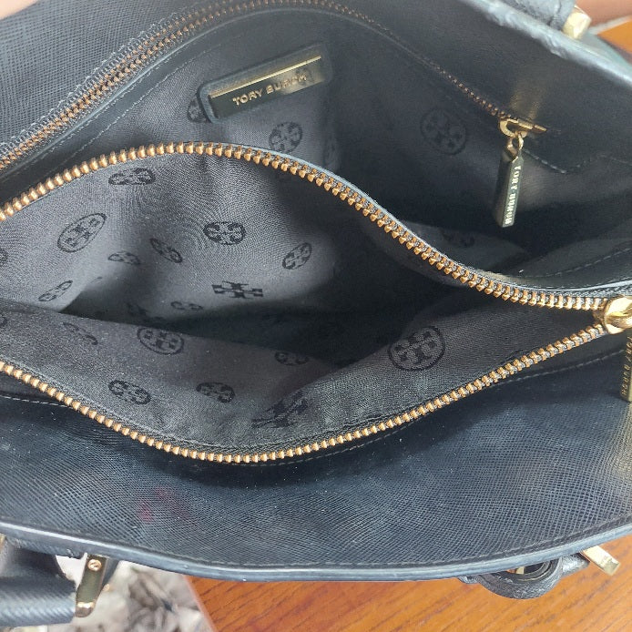 Tory Burch Black Dome Leather Satchel Bag | Pre Loved |