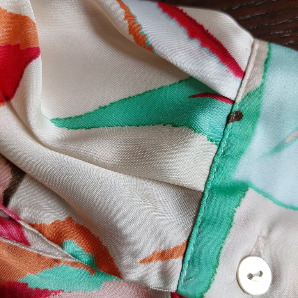 ZARA Cream Printed Satin Collared Button Down Shirt | Pre Loved |