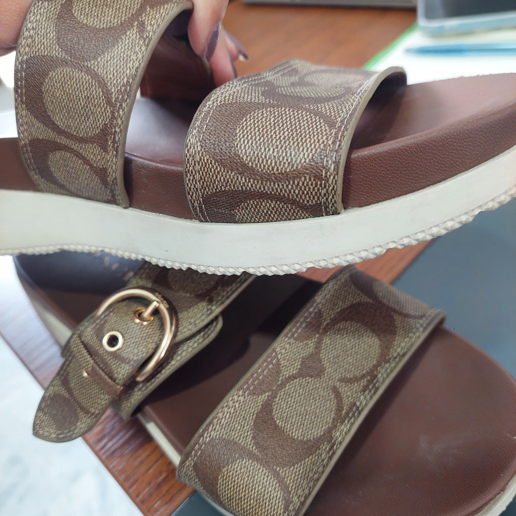 Coach Brown Monogram Signature Gwen Sandals | Pre Loved |