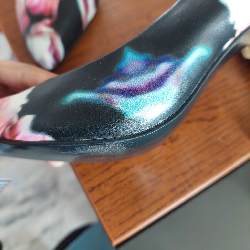 Nine West Black Floral Pattern Heels | Pre Loved |