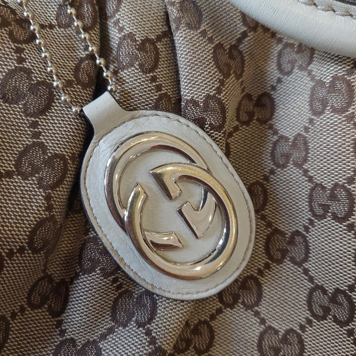 Gucci Beige Sukey Monogram Canvas With Leather Trim shoulder bag | Pre Loved |
